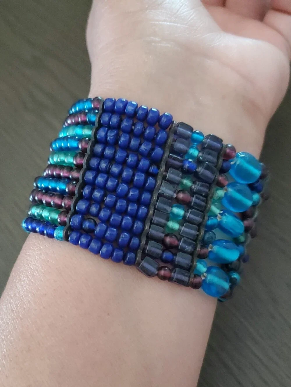 Gorgeous Vintage Turquoise & Purple Multistrand Beaded Bracelet Chunky Bold West